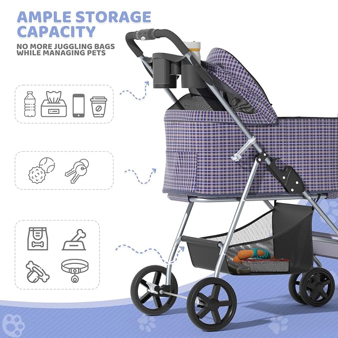 Magshion 3-in-1 Foldable Pet Stroller for Small to Medium Dogs and Cats | Dog Travel Jogger with Detachable Carrier, Cup Holder & Storage Basket, For Small/Medium Dogs & Cats Up to 33 lbs