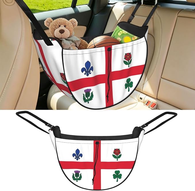Montreal Flag Car Seat Organizer-Backseat Storage Bag for Travel | Waterproof Durable. Holds Snacks Gear Essentials. Fits Most Cars.
