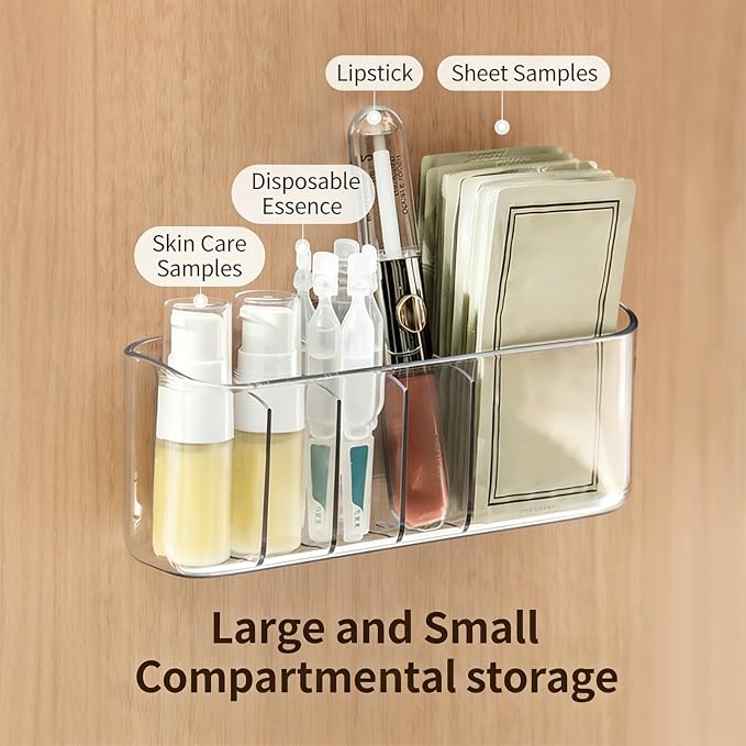2PCS Clear Inside Medicine Cabinet Door Organiser, Small Bathroom Organizer Adhesive Wall Mounted Storage Compartment Holder for Lipstick,Small items