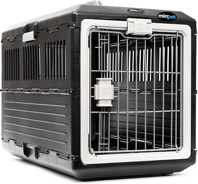 Pet Carrier & Crate, 26.4" L x 15.3" W x 18.8" H - Collapsible for Medium Cats and Dogs, Portable Hard Plastic Wall Kennel for Indoor/Outdoor Use