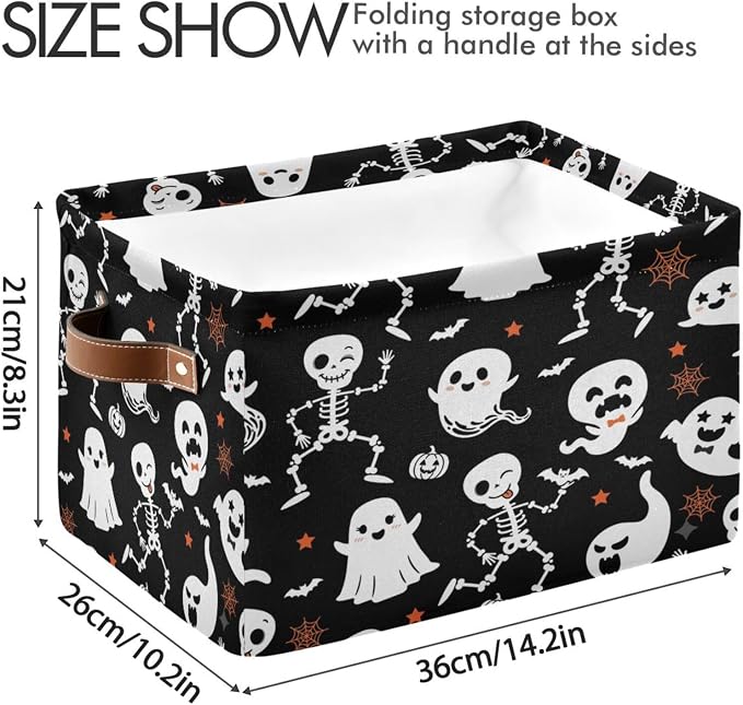 Kigai Storage Basket, Fabric Collapsible Closet Organizer Bin | Halloween Boo Waterproof Foldable Canvas Basket with Handles for Shelves, Nursery, Closet, Bedroom & Bathroom