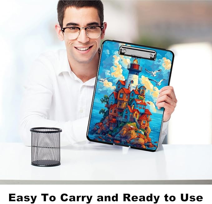 Heavy Duty Storage Clipboard, Slim Nursing Clipboard with Internal Pen Case, Portable File Organizer Case for A4 Letter Size Paper Office Medical Professionals, Blue Sky Castle