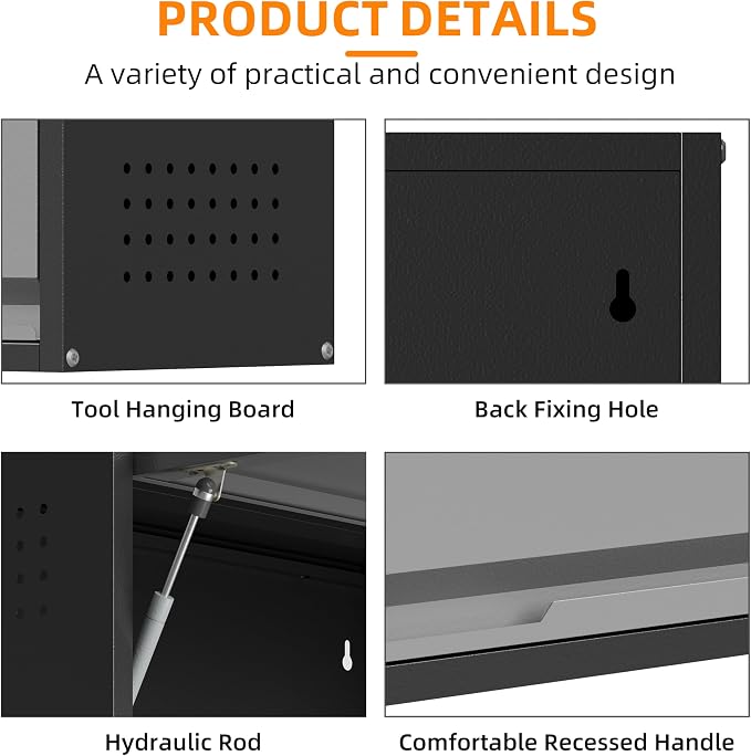 Garage Wall Cabinet, 25.6" H Metal Wall Cabinet with 2 Up-Flip Door | Wall Mounted Metal Storage Cabinet, Upper Cabinet for Kitchen,Garage,Workshop,Warehouse, Assembly Required, Gray