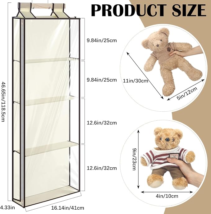 SATINIOR Hanging Stuffed Animal Storage with Zippers Dustproof over The Door Organizer with Large Pockets Different Hanging Methods for Shoes, File(Transparent,4 Layer)