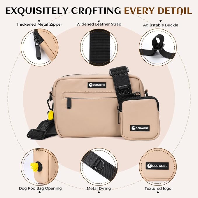 Dog Treat Pouch with Removable Small Pet Training Treat Pouches, Built-in Poop Bag Dispenser, Adjustable Shoulder Strap Cross Body Dog Walking Bag (Coffee)