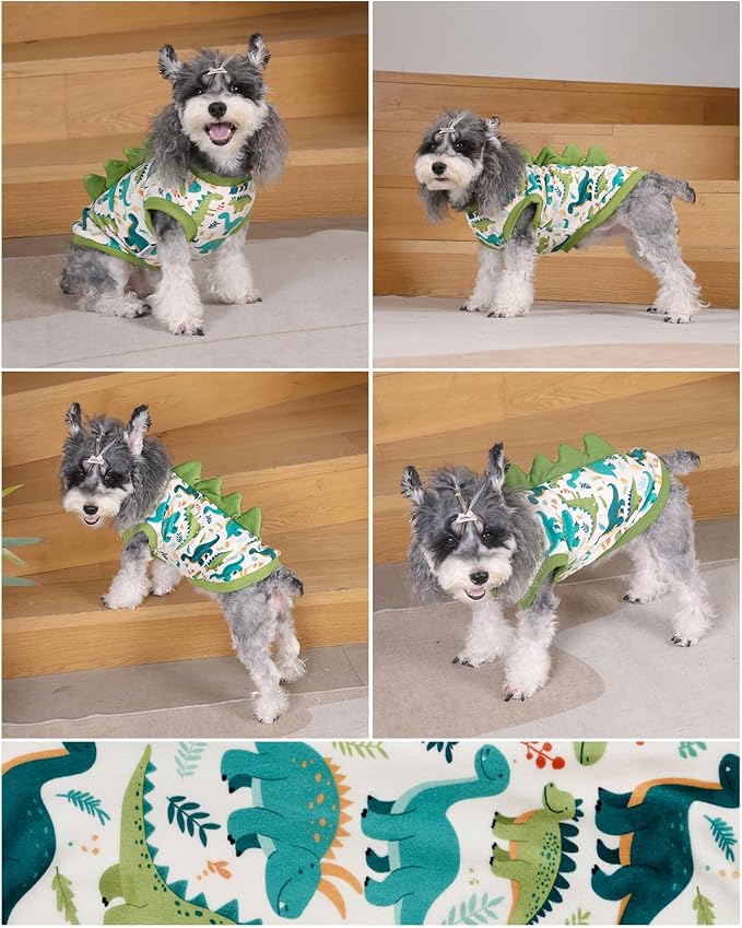 CuteBone Dinosaur Costume Dog Shirt, Stretchy Velvet T-Shirt Clothes for Small Dogs, Soft & Breathable Pet Tee Outfit Cat Apparel for Daily Wear, Cozy Pullover Design Puppy Fashion COSBX03L