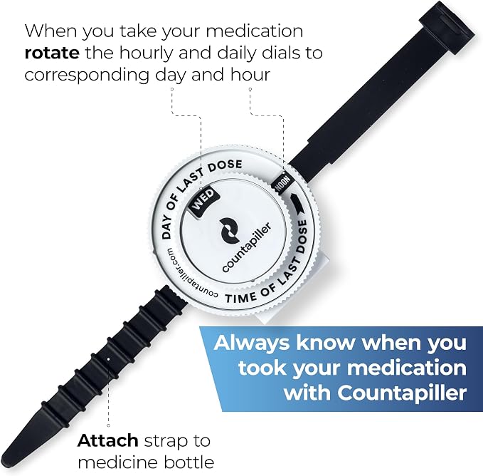 Dosage Time Tracker - Medication Intake Management - Medication Organizer Reminder - AM/PM - Dosage Reminder in Daily and Hourly - Pill Tracker - Made in Texas (White)