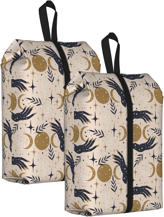 Boho Magic Celestial Travel Shoe Bag for Men & Women, Waterproof Shoe Storage Organizer with Zipper, Portable Shoe Pouch for Sneakers, Heels, Sandals, Gym & Travel Luggage 2PCS
