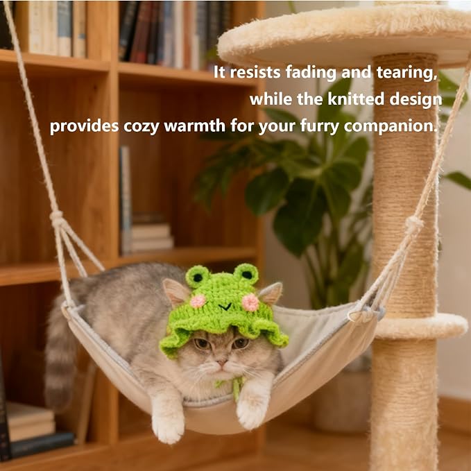 Cute Cat Hat Costume Suitable for 5 to16 lbs - Frog Cat Bonnet Head Circumference 11" or Less Cat Halloween Costumes Pet Photography Outfits