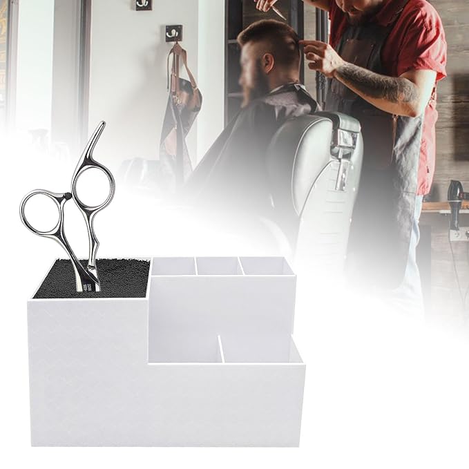 Haircut Tool Holder Hairdressing Tool Storage Box Salon Shear Organizer Hair Stylist Holder with Thickened Hygienic Sponge And Non Slip Base Suitable, white