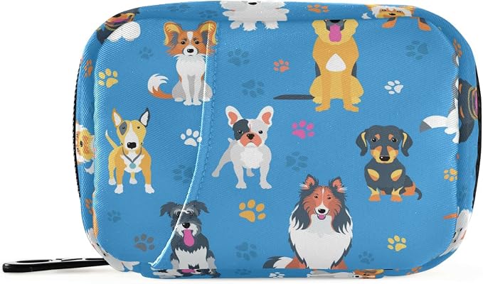 Cute Dogs Pill Organizer Case, Portable Weekly Pill Box Bag Container 7 Days Pill Vitamin Supplement Holder with Zipper for Travel Family Business