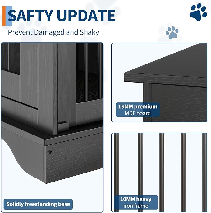 Dog Furniture Crate, 47" Large Dog Crate Furniture w/ 2 Storage Draws & Removable Divider for Large/Medium/Small Dogs