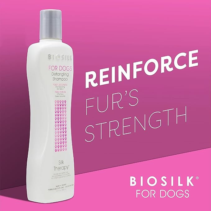 BioSilk for Dogs Silk Therapy Detangling Shampoo, Cleans and Moisturizes, Dematting Shampoo with Silk Proteins and Coconut Oil, No Parabens, pH Balanced, Made in USA, 12 Fl Oz