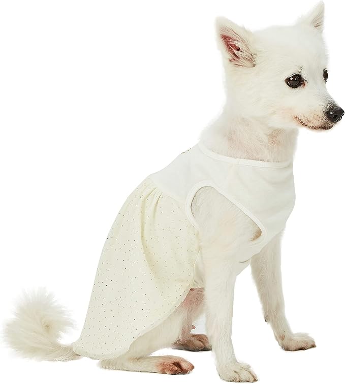 Blueberry Pet My Little Princess Cotton Blend Dog Tulle Dress in Sweet Vanilla with Heart, Back Length 10", Pack of 1 Clothes for Dogs
