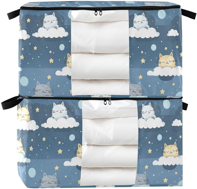 Generic Cute Cats Cloud Clothes Storage Bag Bins 2 Pack Foldable Storage Containers Large Closet Organizer with Zipper Quilt Bag for Comforters Clothing Pillows 95L, g355896562p976c1037s2358