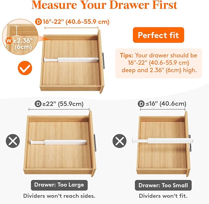 Lifewit 2.36" Upgrade Kitchen Drawer Dividers, Adjustable Drawer Organizer | 12 Pack 16"-22" Expandable White Drawer Separator for Clothes/Utensils, Dresser/Cabinet/Closet/Nursery Organization & Storage