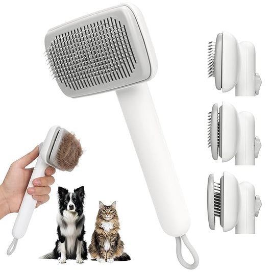 Self Cleaning Slicker Brush - Skin Friendly Pet Shedding Brush for Cats, Puppies, Long & Short Hair, Painless Deshedding & Massaging Tool(White)