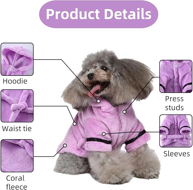 Petyoung Pet Bathrobe Dog Pajama Thickened Hooded Bathrobe Quick Drying and Super Absorbent Dog Bath Towel Soft Pet Nightwear for Puppy Small Dogs Cats