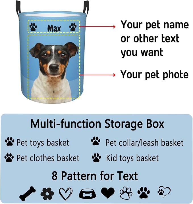 Personalized Large Dog Toy Storage Basket Bin Collapsible Custom Pet Stuff Box Chest Container for Living Room Organizer for Dog Toys,Dog Food,Blankets,Clothing (PowerBlue)