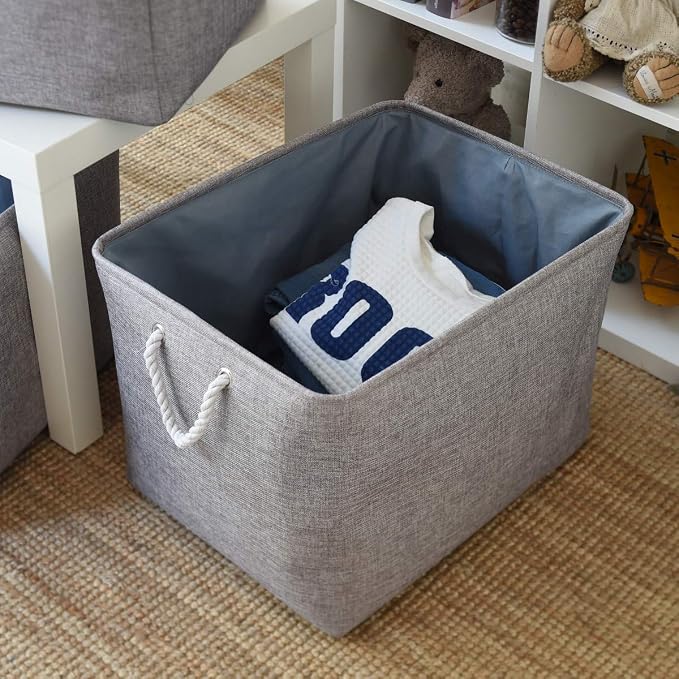 Storage Baskets for Organizing, Sturdy Fabric Storage Basket , Foldable Storage Baskets for Shelves Closet Nursery Toy (Grey 3 Pack 20.5×15.7×13.8inch)