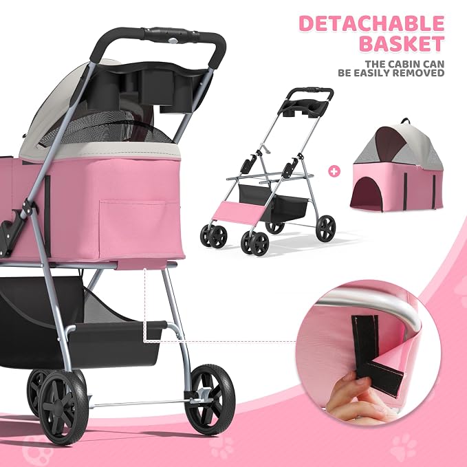 Magshion 3-in-1 Foldable Pet Stroller for Small to Medium Dogs and Cats | Dog Travel Jogger with Detachable Carrier, Cup Holder & Storage Basket, For Small/Medium Dogs & Cats Up to 33 lbs