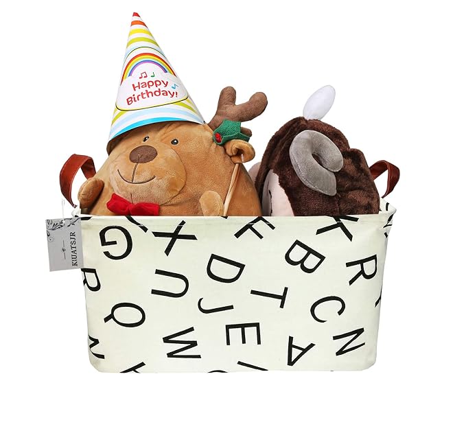 Rectangle Storage Basket Cute Canvas Organizer Bin for Pet/Children Toys, Books, Clothes Perfect for Rooms/Playroom (Alphabet)