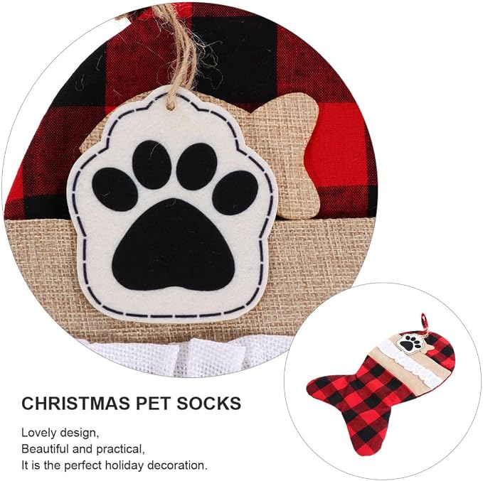 VILLCASE Christmas Pet Stocking Gift Bag Cloth Decorative Storage Pouch | Exquisite Lovely Design, Multi-purpose Use for Decorating Trees and Restaurants, Practical Holiday Storage