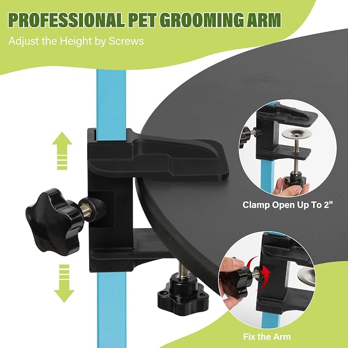 getlstub Dog Grooming Arm with Pet Grooming Hammock, 35" Pet Grooming Table Arm with Adjustable No Sit Haunch Holders, Dog Grooming Stand with Loop Noose for Small and Medium Pets, Blue