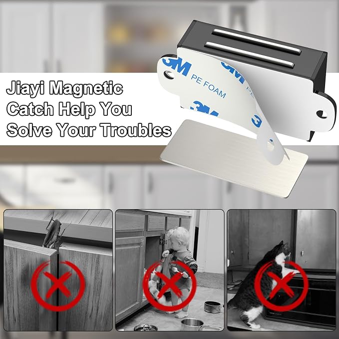Jiayi 2 Pack Black Magnetic Door Catch 17lb Stainless Steel Self Adhesive Cabinet Magnets for Kitchen Cupboard Drawer Closet Door Latch Closure