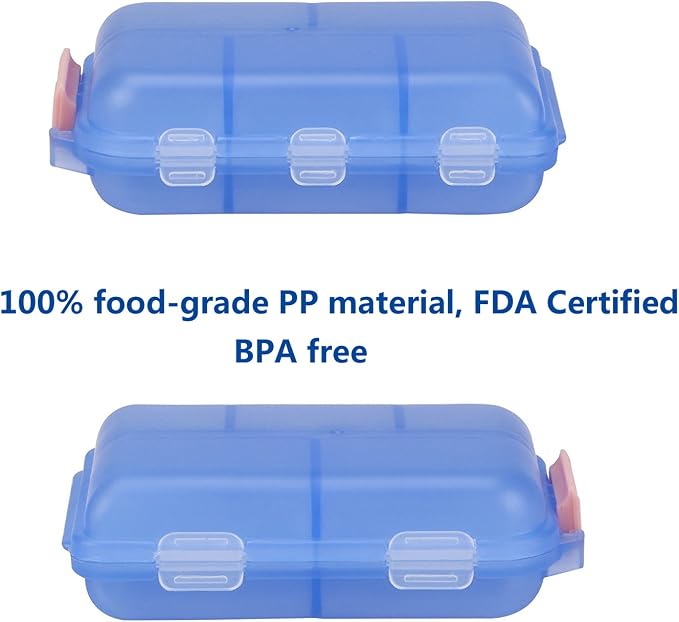 Pill Case - Portable Tablet Container Box with 10 Compartments - Medicine Capsule Vitamin Foldable Organizer Dispenser Holder Storage for Travel Trip Pocket Purse - Clear Blue