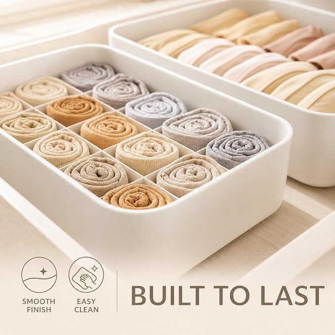 Compartmented Drawer Organizer, Stackable Drawer Divider for Underwear and Socks, Space Saving