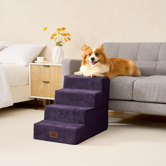 EHEYCIGA Dog Stairs for Bed 18" H, Dog 4-Steps for High Bed, Purple | Pet Steps for Small Dogs and Cats, Non-Slip Balanced Pet Ramp Indoor