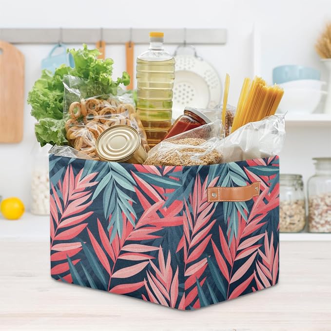 Tropical Palm Leaf Floral Storage Basket Cloth Storage Cube Basket Bins