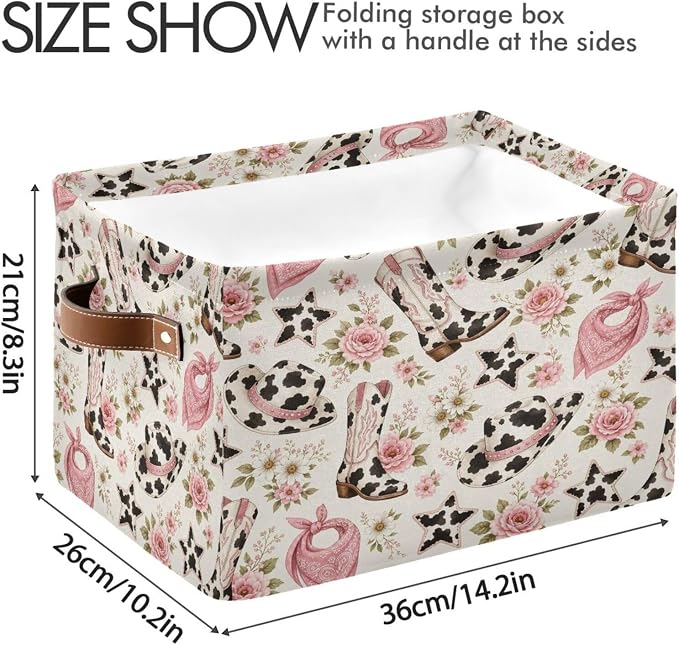 Kigai Storage Basket, Fabric Collapsible Closet Organizer Bin | Western Print Waterproof Foldable Canvas Basket with Handles for Shelves, Nursery, Closet, Bedroom & Bathroom