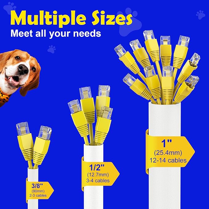 UOMTFAI Cord Protector from Pets No Chew 1” 10ft Cable Sleeve White | Wire Protector, Cord Sleeve, Cord Management for HDMI, Charging Cable, USB