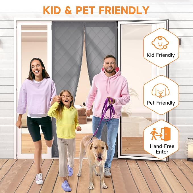 Magnetic Thermal Insulated Door Curtain for Winter Fits Door Size 32" x 80", Temporary Thermal Door Cover for Cold with Thickened Cotton, Window Insulation Kit for Sliding Glass Doorways-Gray