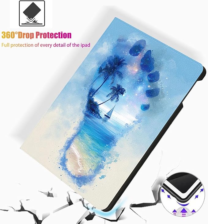 for Microsoft Surface Pro 7 Plus,Surface Pro 7/6/5/4 12.3" Tablet Case,Auto Wake/Sleep,Adjustable Stand Protective Cover - Star Beach Footprint