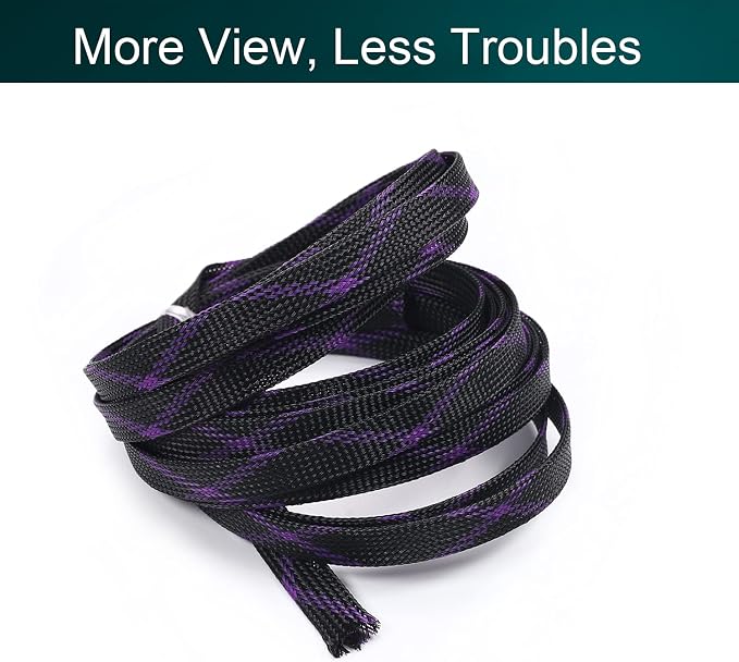 Jutagoss PET Expandable Braided Cable Sleeve, 16.4ft - 1/2 inch Black Purple Cable Management Sleeve, Wire Loom Tube Cord Protector for USB Cable, Power Cord, Audio Video and More, 1Pc