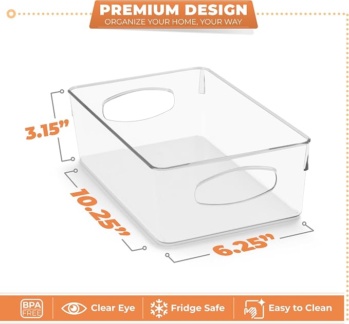 Sorbus Fridge Organizers and Storage, Clear Bins (Medium, 10 Pack) | Handles support easy access and transport for pantry shelves, freezers, drawers and medicine-cabinet organization.
