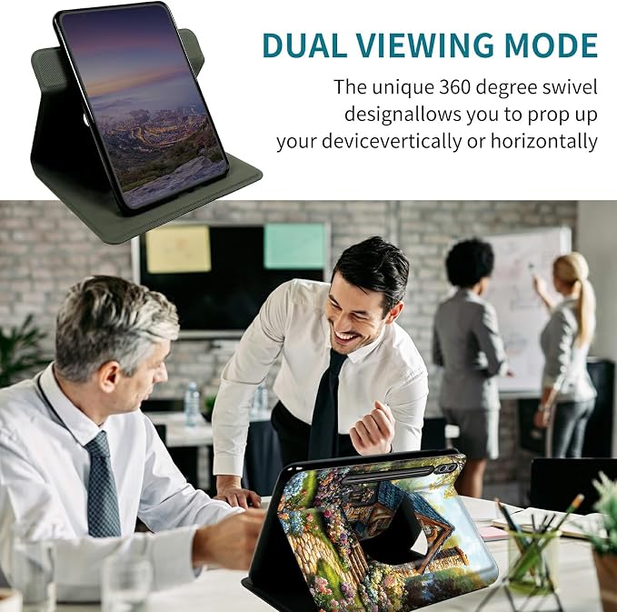 Case for Samsung Galaxy Tab S7 FE 2021/S7 Plus 2020/S8 Plus 2022 12.4 Inch, 360 Degree Rotating Stand with Multi-Angle Vertical Shockproof Protective Shell for Women Men, Garden Castle