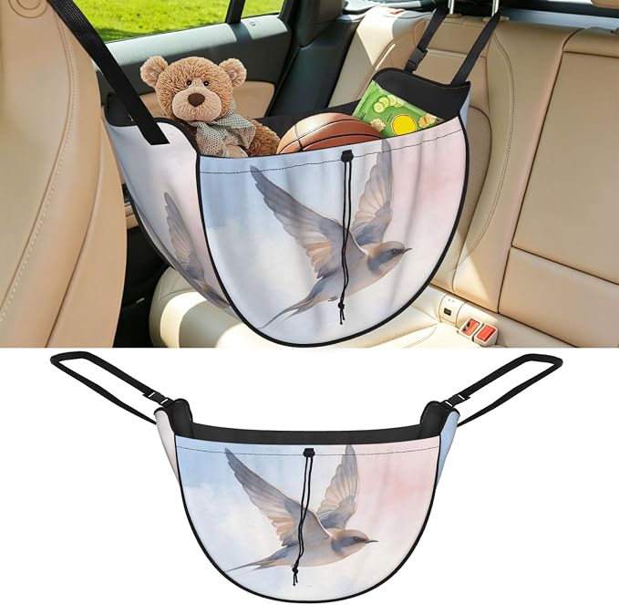 Bird Wash Art Car Seat Organizer-Backseat Storage Bag for Travel | Waterproof Durable. Holds Snacks Gear Essentials. Fits Most Cars.