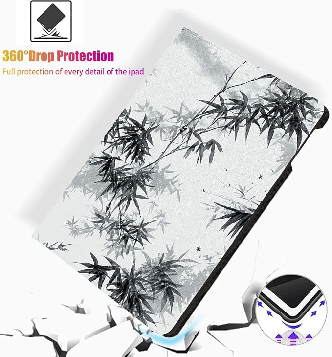 for Microsoft Surface Pro X/Pro X Plus-13 2019/2020/2021/2024 Tablet Case,Auto Wake/Sleep,Adjustable Stand Protective Cover - Bamboo Ink Painting
