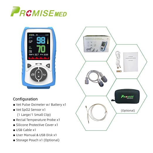 Vet Handheld Monitor with 2.8" LCD, Pet Vital Signs Monitor for SpO2 / Heart Rate/TEMP, Rechargeable Battery - Veterinary Use for Dogs, Cats, Horses etc. (Bundle with Pouch)