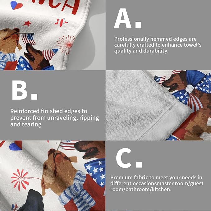 Giwawa 4th of July Patriotic Dogs Hand Towels Set of 2 American Independence Day Kitchen Towels Absorbent Washcloth Towel for Home Holiday Decor