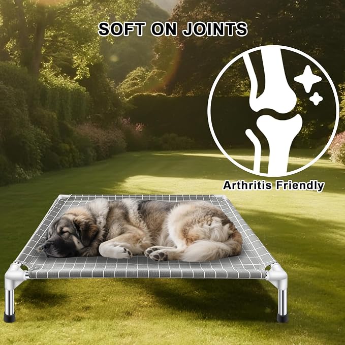 Elevated Dog Bed Pet Cot - Raised Dog Cots Beds for Large Dogs | Detachable Cat Dog Pet Bed, 0.5mm stainless steel frame, Heavy-duty double-layer cotton fabric, large pet resting platform