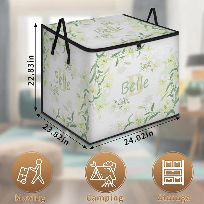 Custom Storage Baskets Cubes for Home with Name, Initial letter Large Foldable Organizer Storage Bins for Home Blanket Comforters Clothes Closet Nursery, Light Yellow Lily Floral