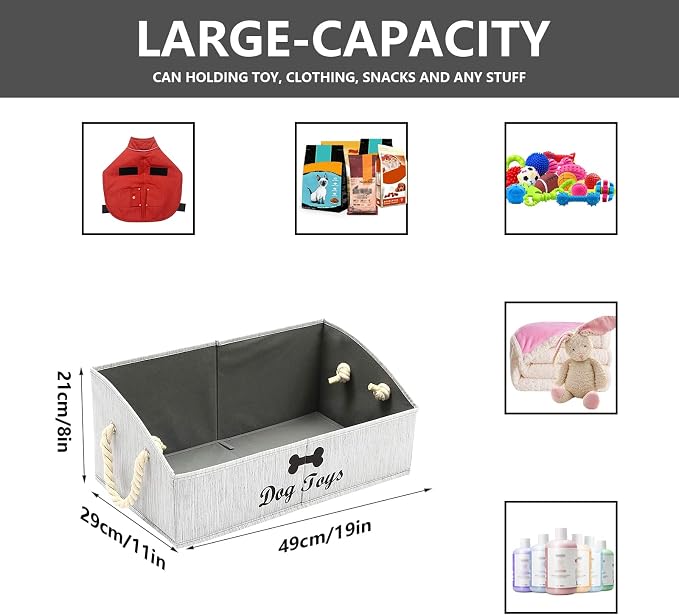 Morezi Large Dog Toy Bin Puppy Shallow Toy Basket Dog Toy Storage Perfect for Living Room Playroom Closet Home Organization - Grey Canvas