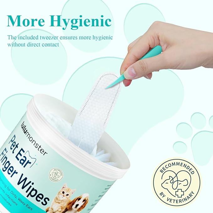 Dog & Cat Ear Cleaner Finger Wipes, Vet‑Recommended for Dog Ear Infection Relief, Itching & Inflammation, Remove Wax Dirt, Stop Smelly, Non‑Irritating, 50ct (Coconut Scent)