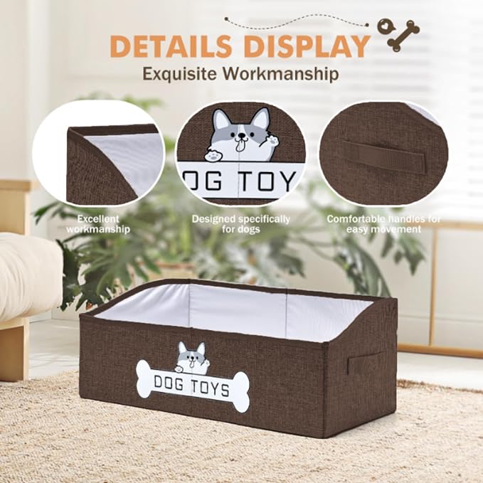 Dog Toy Basket, Specially Designed for Dog Toy Storage, Collapsible Dog Toy Box with Handle，Perfect for Storing Pet Toys and Accessories (Brown)