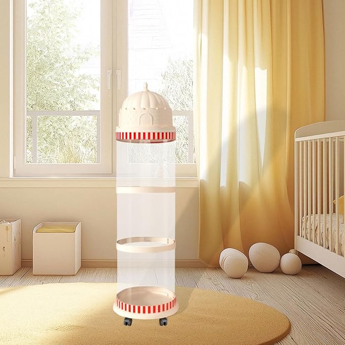 Toy Organizer Storage Tube with Lock Design Dust Cover Pet Holder Vertical Storage Basket for Toys for Living Area Playroom, 3 Layers